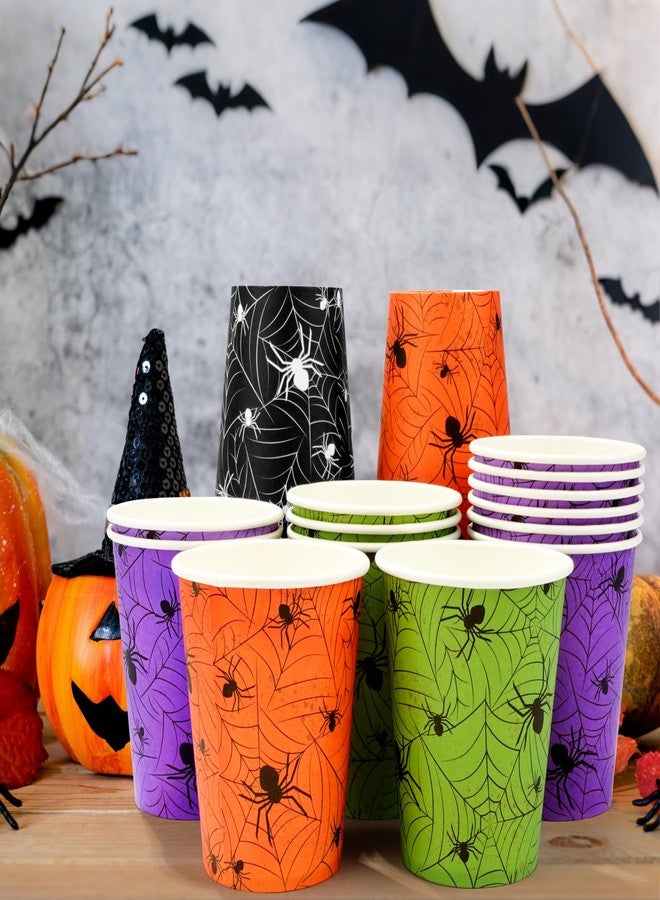TREWAVE 48Pcs Halloween Paper Cups - 9oz Disposable Party Cups for Hot/Cold Drinks, Snacks - Spider Web Pattern Design in Orange, Purple, Black, Green - Festival Party Supplies - Image 4